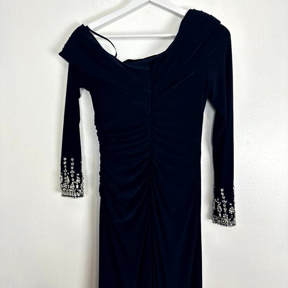 MAC DUGGAL One-Shoulder Long Sleeve Jersey Gown in Midnight Size US 2 - Picture 10 of 14